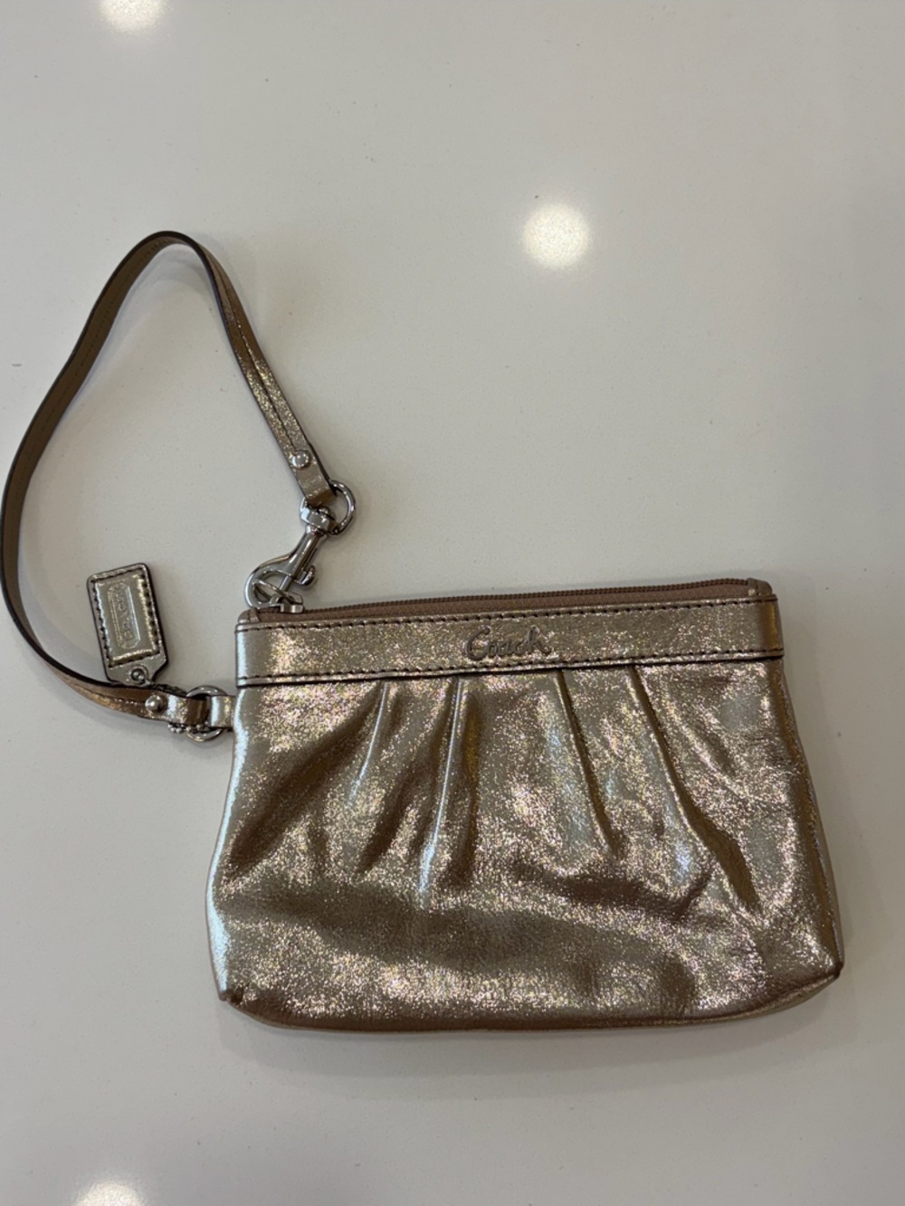 Coach Y2K Metallic Silvar Wristlet Clutch Like New